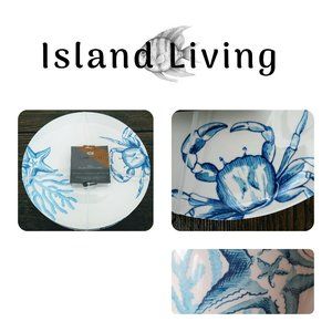 Island Living 4 PC SET Blue White DINNER Plates Crab Starfish Nautical Melamine